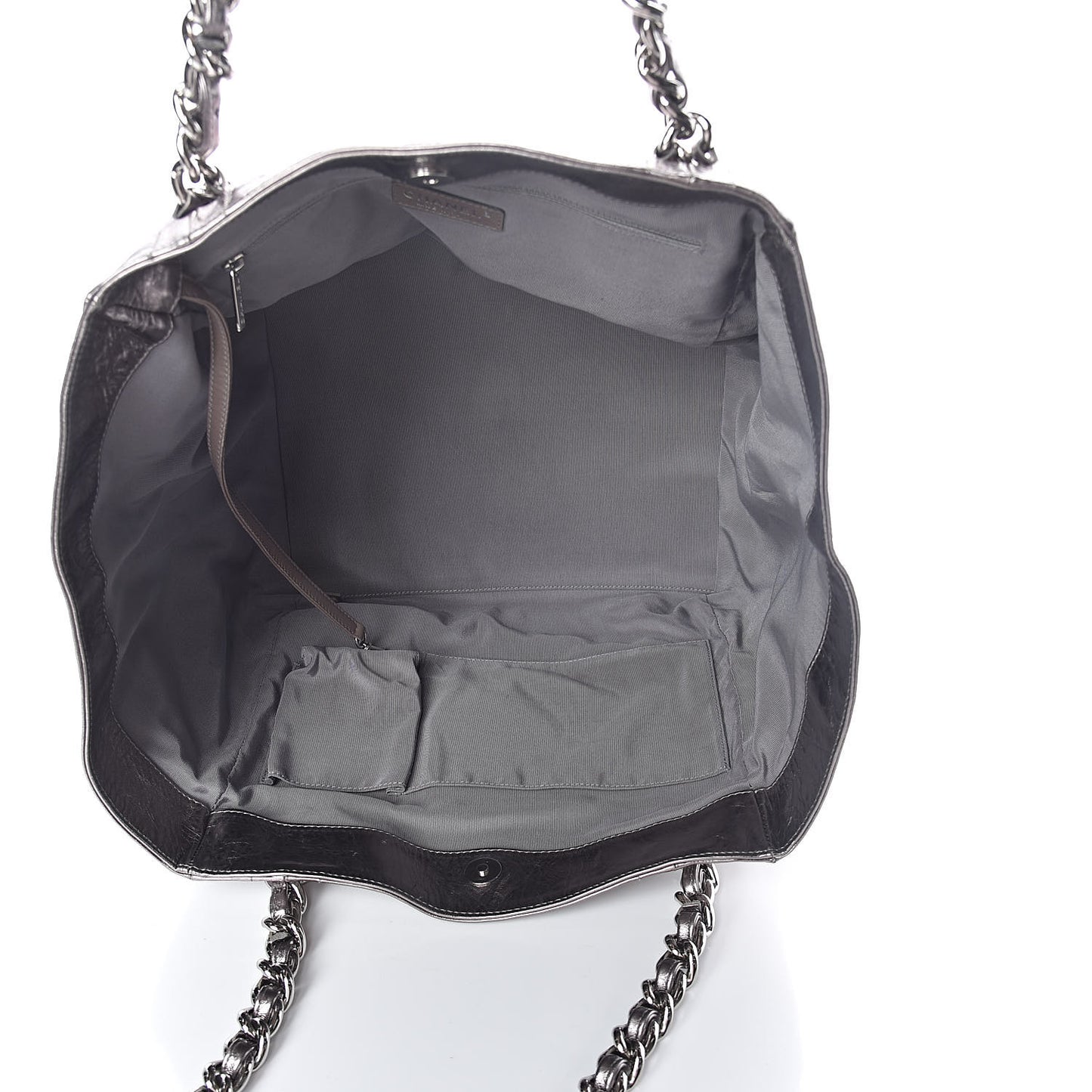 Metallic Cracked Calfskin Modern Chain Tote Dark Silver