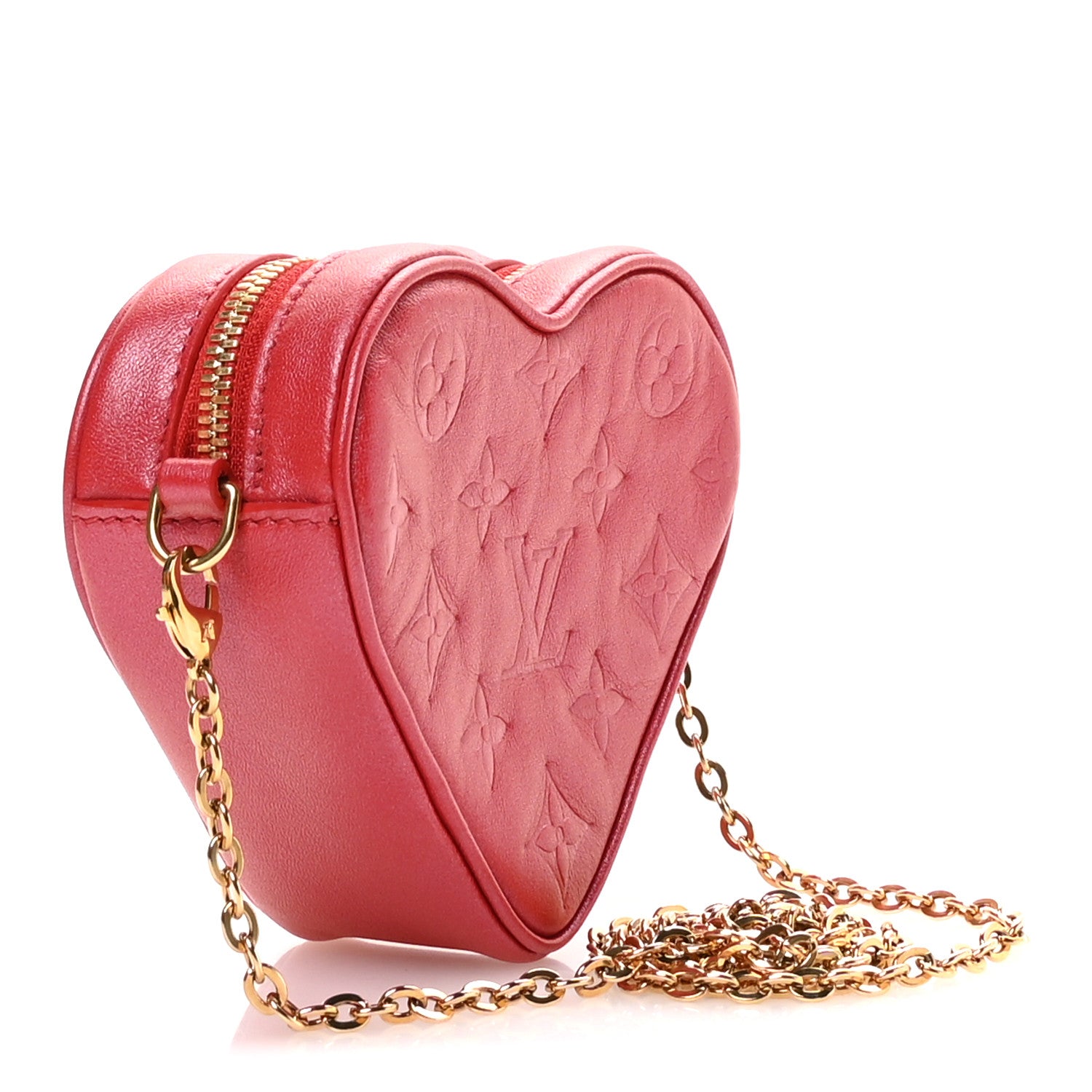 Louis Vuitton Lambskin Embossed Monogram Fall In Love Sac Coeur Heart Chain Bag Lipstick Red 3 of 10