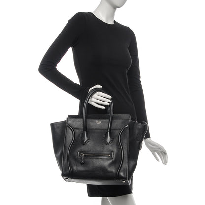 Celine Drummed Calfskin Mini Luggage Black 2 of 10