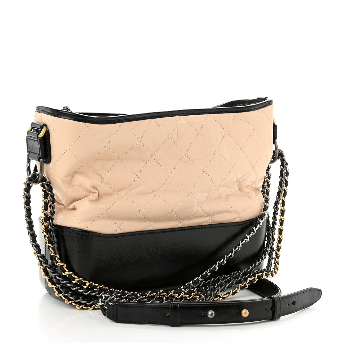 Aged Calfskin Quilted Medium Gabrielle Hobo Beige Black