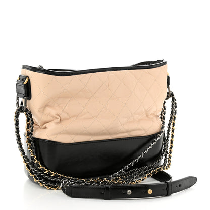 Chanel Aged Calfskin Quilted Medium Gabrielle Hobo Beige Black 2 of 9