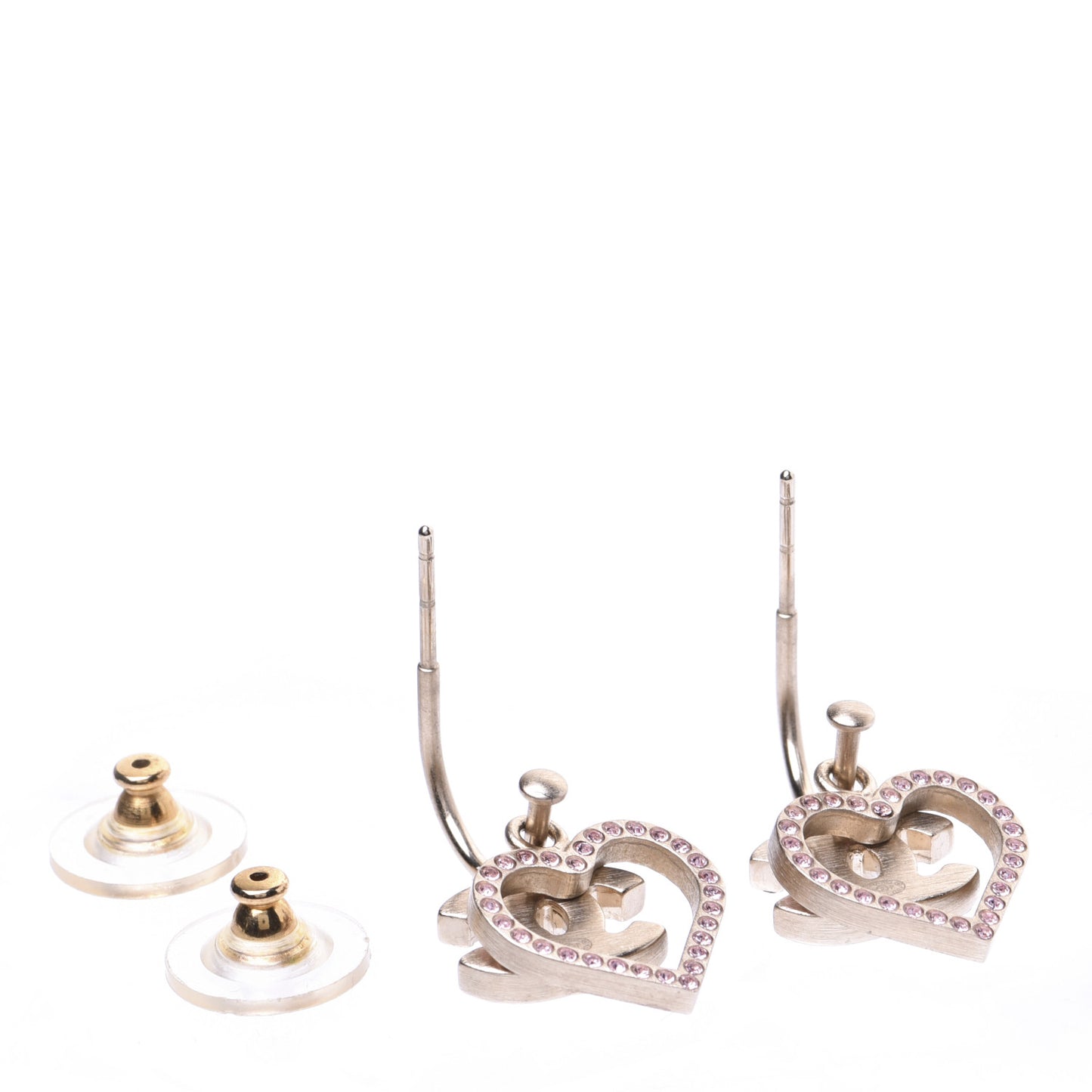 Metal Crystal Heart CC Drop Earrings Gold