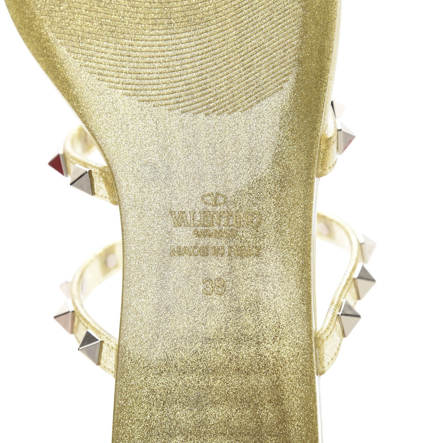 PVC Jelly Glitter Rockstud Caged Flat Thong Sandals 38 Oro
