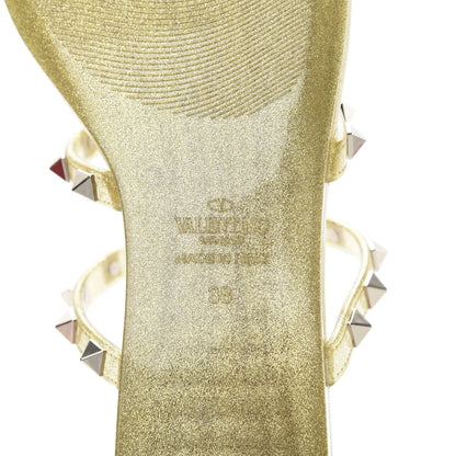 Valentino Garavani PVC Jelly Glitter Rockstud Caged Flat Thong Sandals 38 Oro 6 of 8