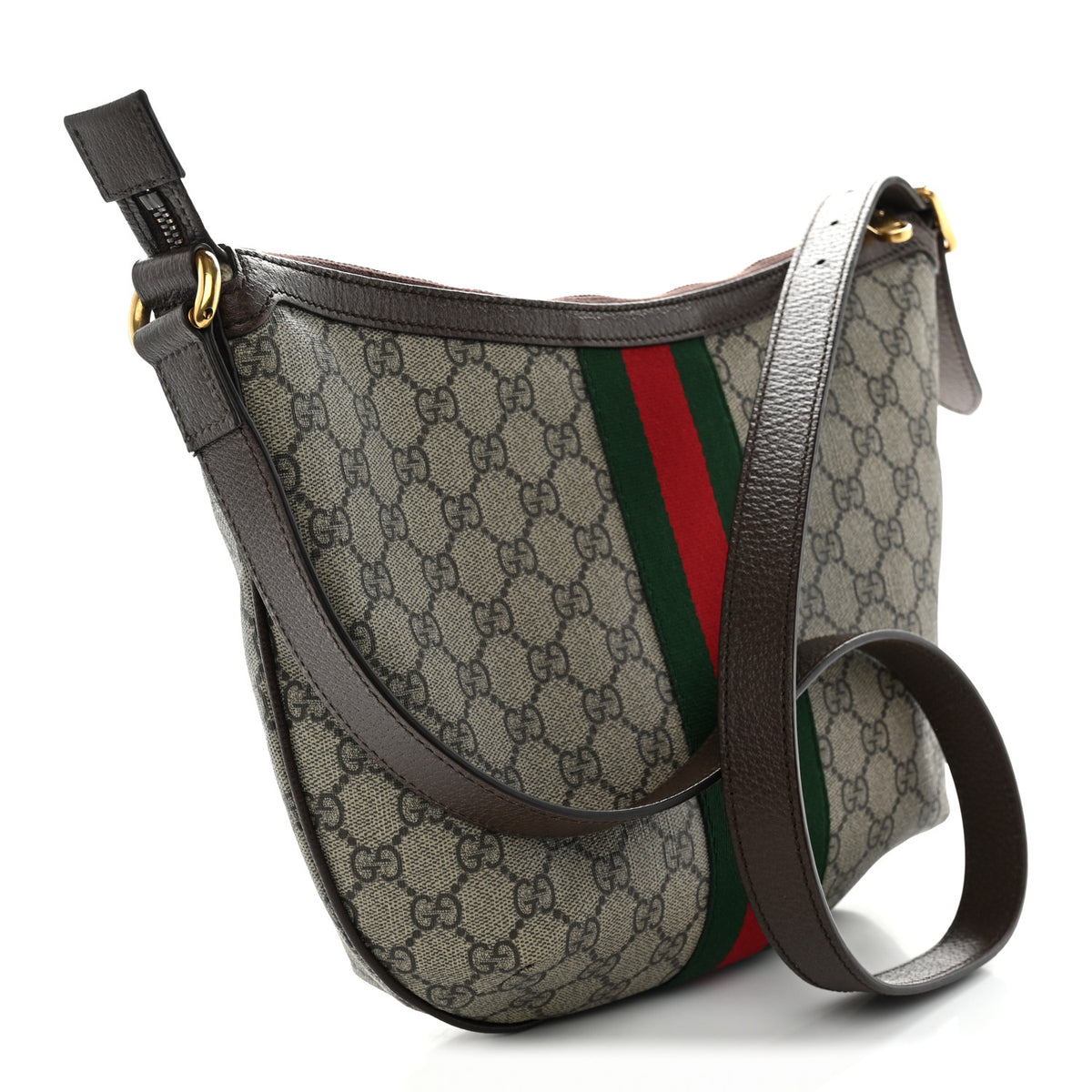 GG Supreme Monogram Web Small Ophidia Half Moon Hobo Brown