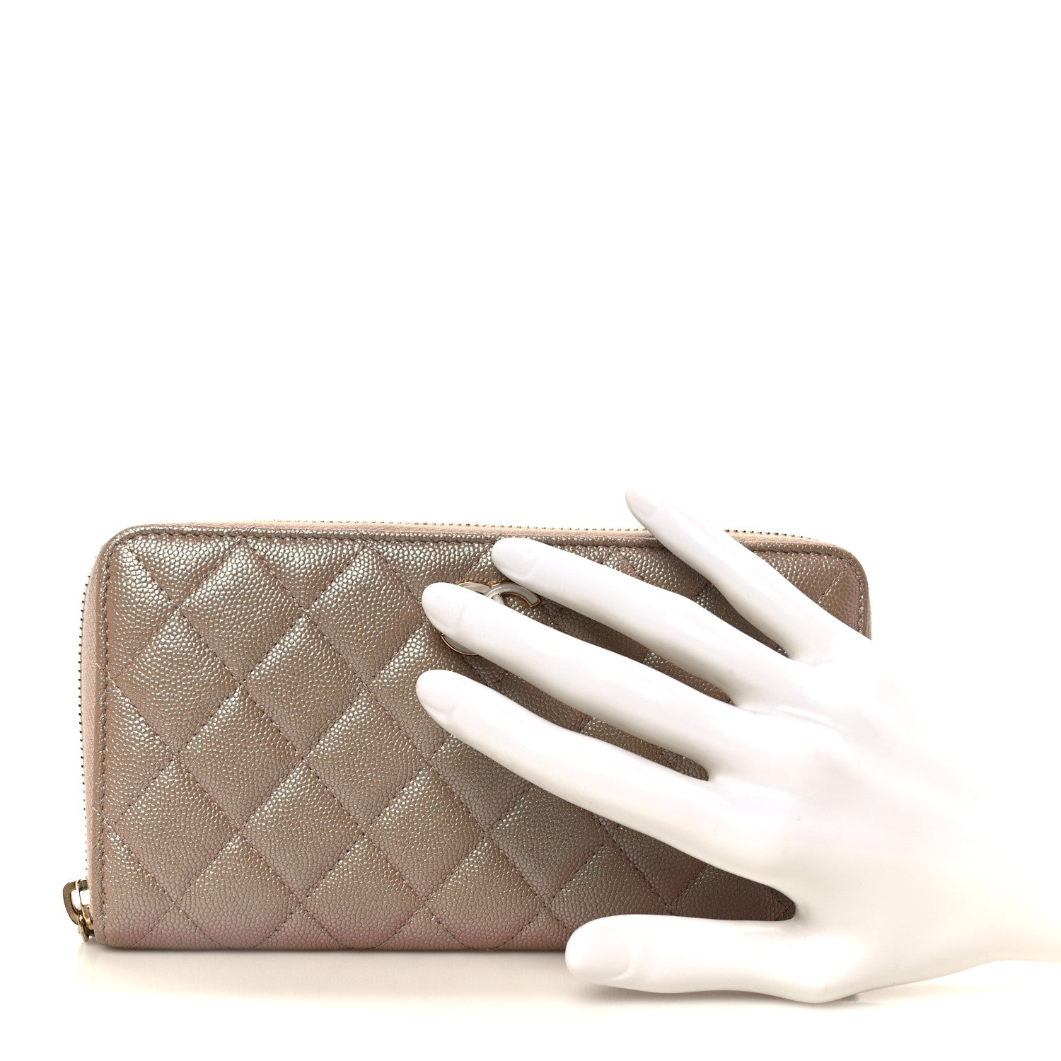 Chanel Iridescent Caviar Quilted Large Gusset Zip Around Wallet Beige 2 of 9