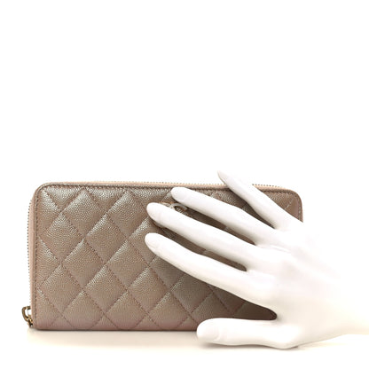 Chanel Iridescent Caviar Quilted Large Gusset Zip Around Wallet Beige 2 of 9