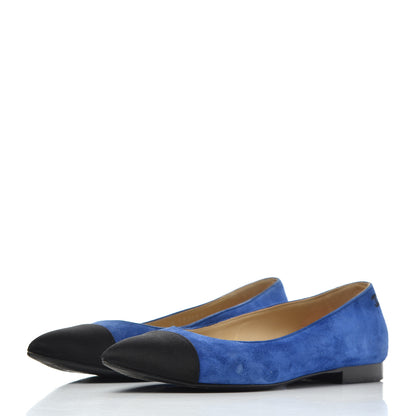 Chanel Suede Satin Cap Toe Gabrielle Ballerina Flats 36.5 Royal Blue Black 3 of 23