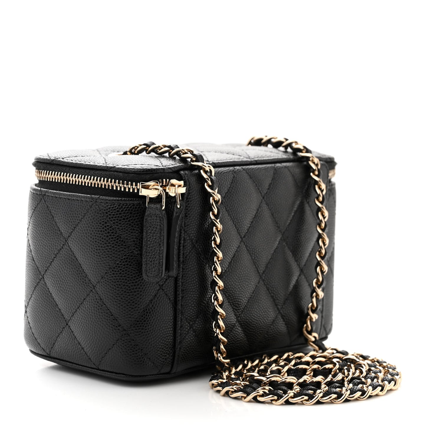 Caviar Quilted Small Vanity Case With Chain Black