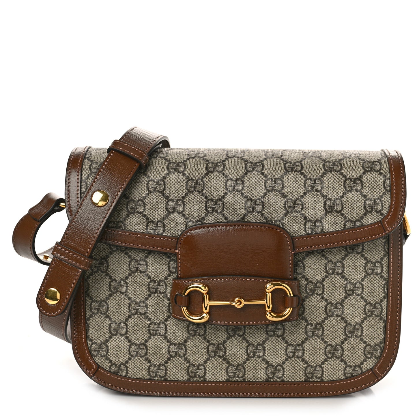 GG Supreme Monogram Horsebit 1955 Shoulder Bag Beige Brown Sugar