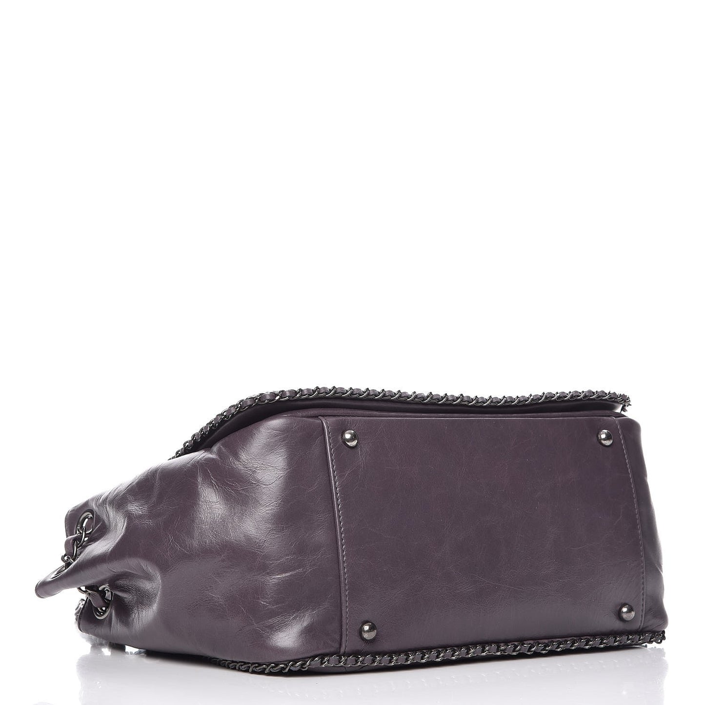 Calfskin Quilted Large CC Enchained Accordion Flap Grey