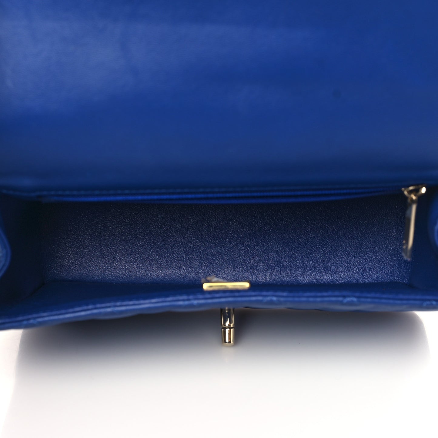 Lambskin Quilted Mini Top Handle Rectangular Flap Blue