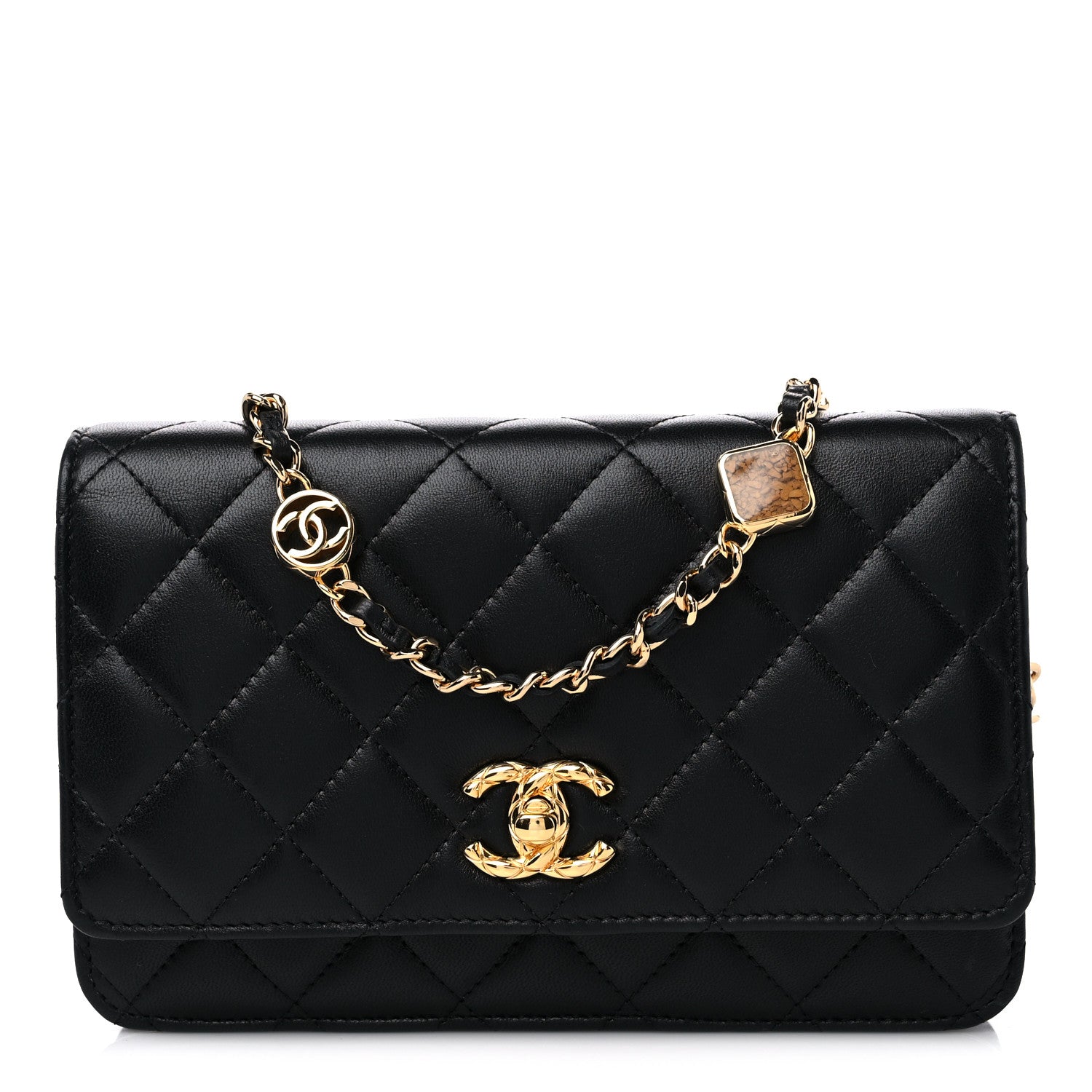 Chanel Lambskin Quilted Enamel CC Wallet on Chain WOC Black 1 of 12