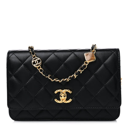 Chanel Lambskin Quilted Enamel CC Wallet on Chain WOC Black 1 of 12