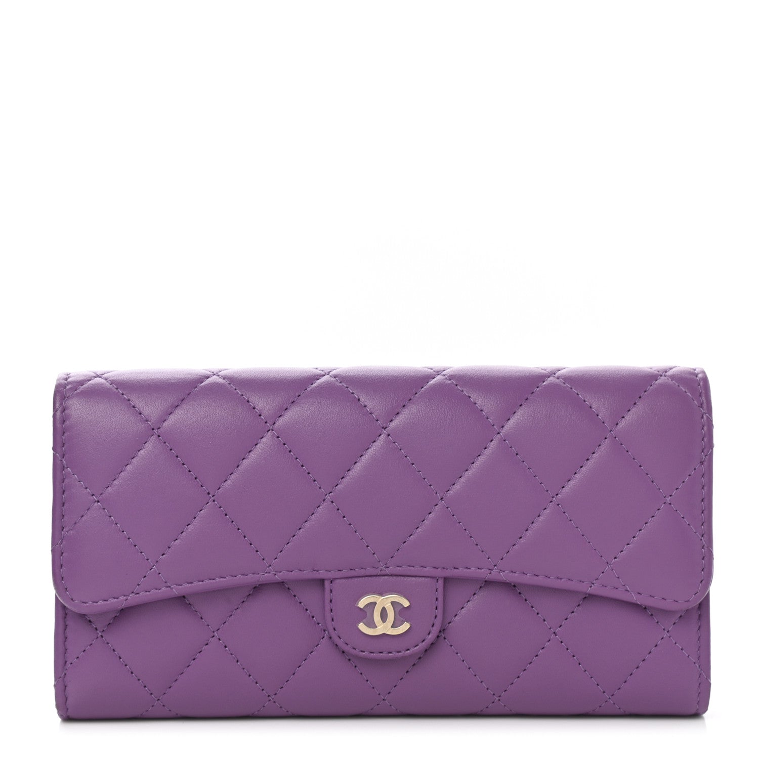 Chanel Lambskin Quilted Large Gusset Flap Wallet Purple 1 of 9