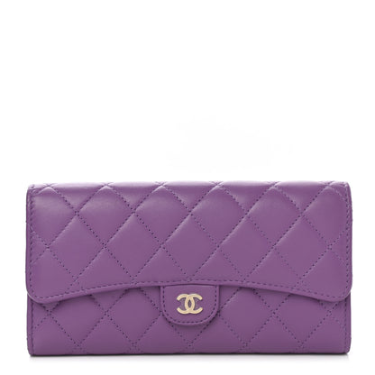 Chanel Lambskin Quilted Large Gusset Flap Wallet Purple 1 of 9
