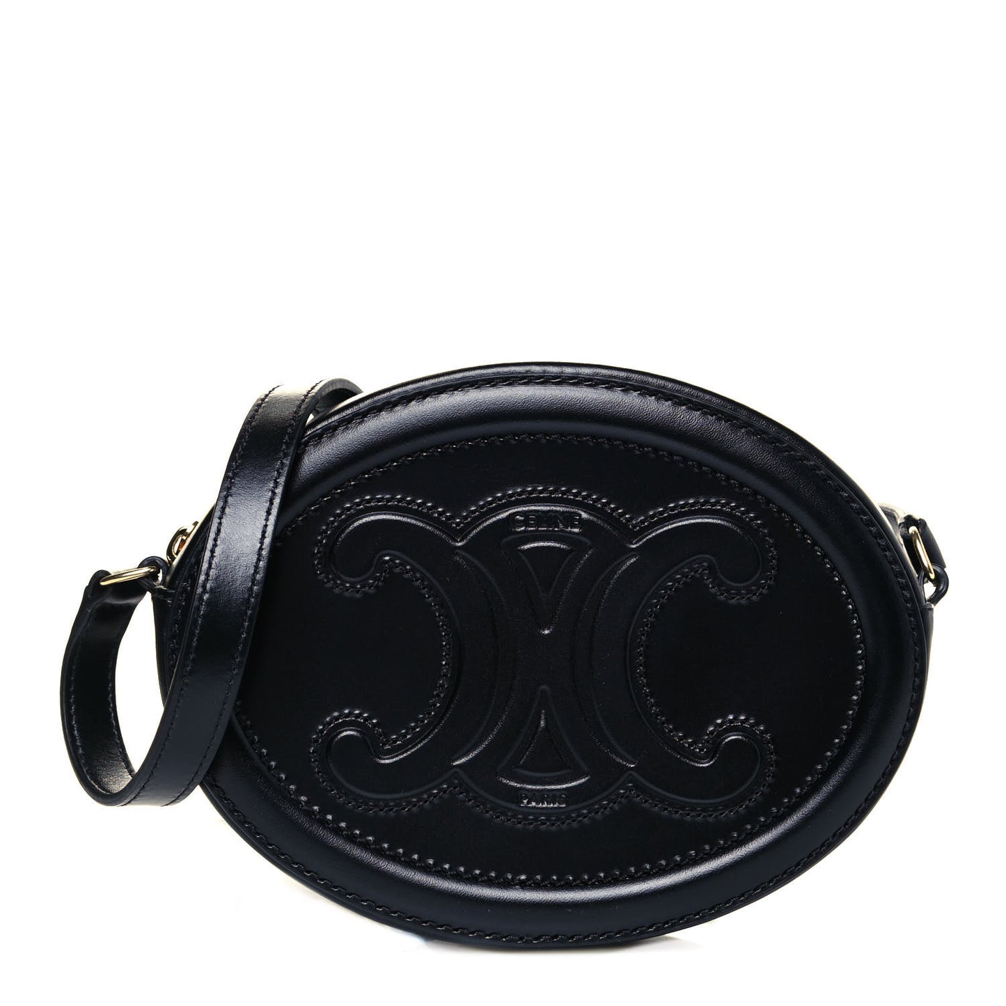 Smooth Calfskin Oval Purse Crossbody Black