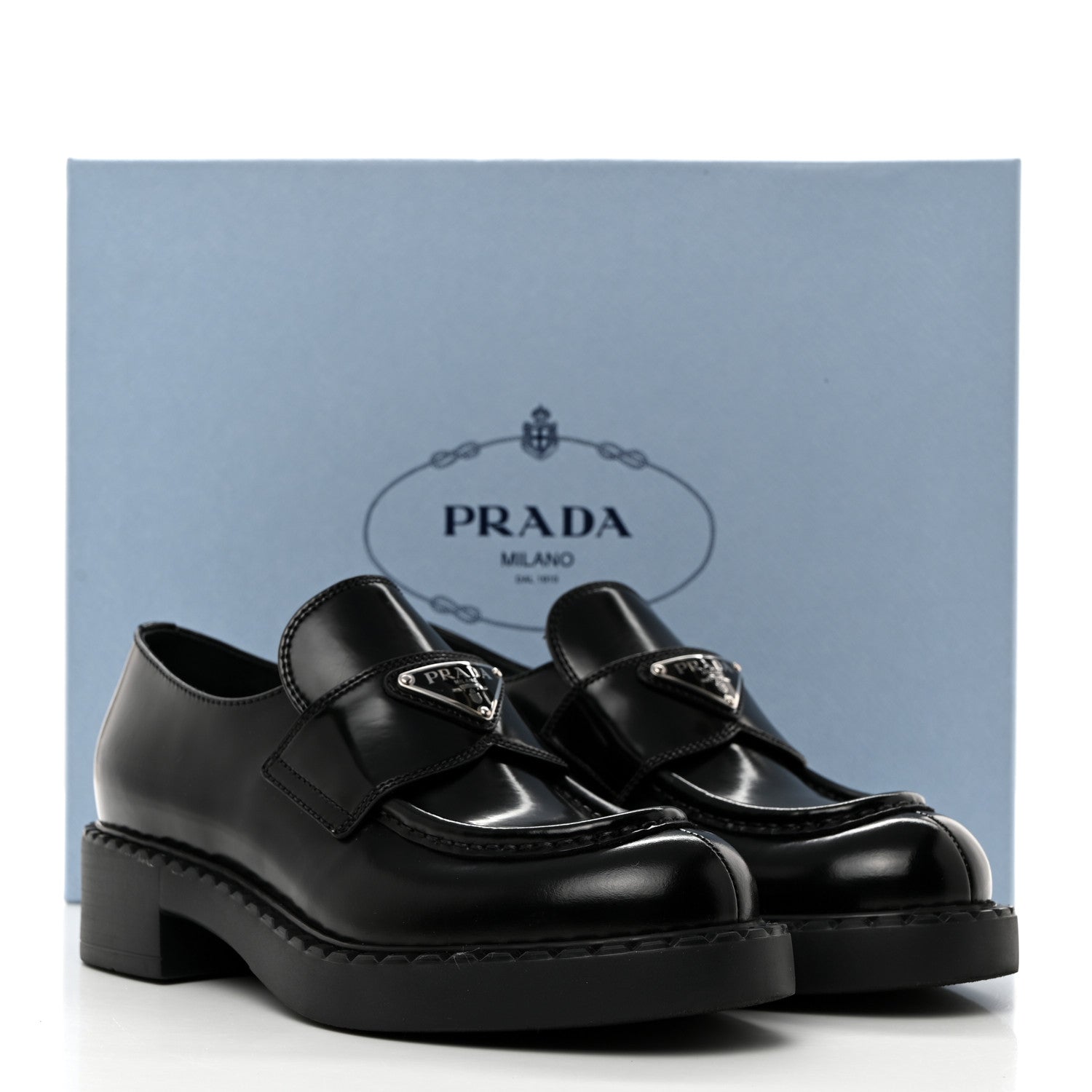 Prada Spazzolato Metal Triangle Logo 50mm Loafers 36 Black 9 of 9