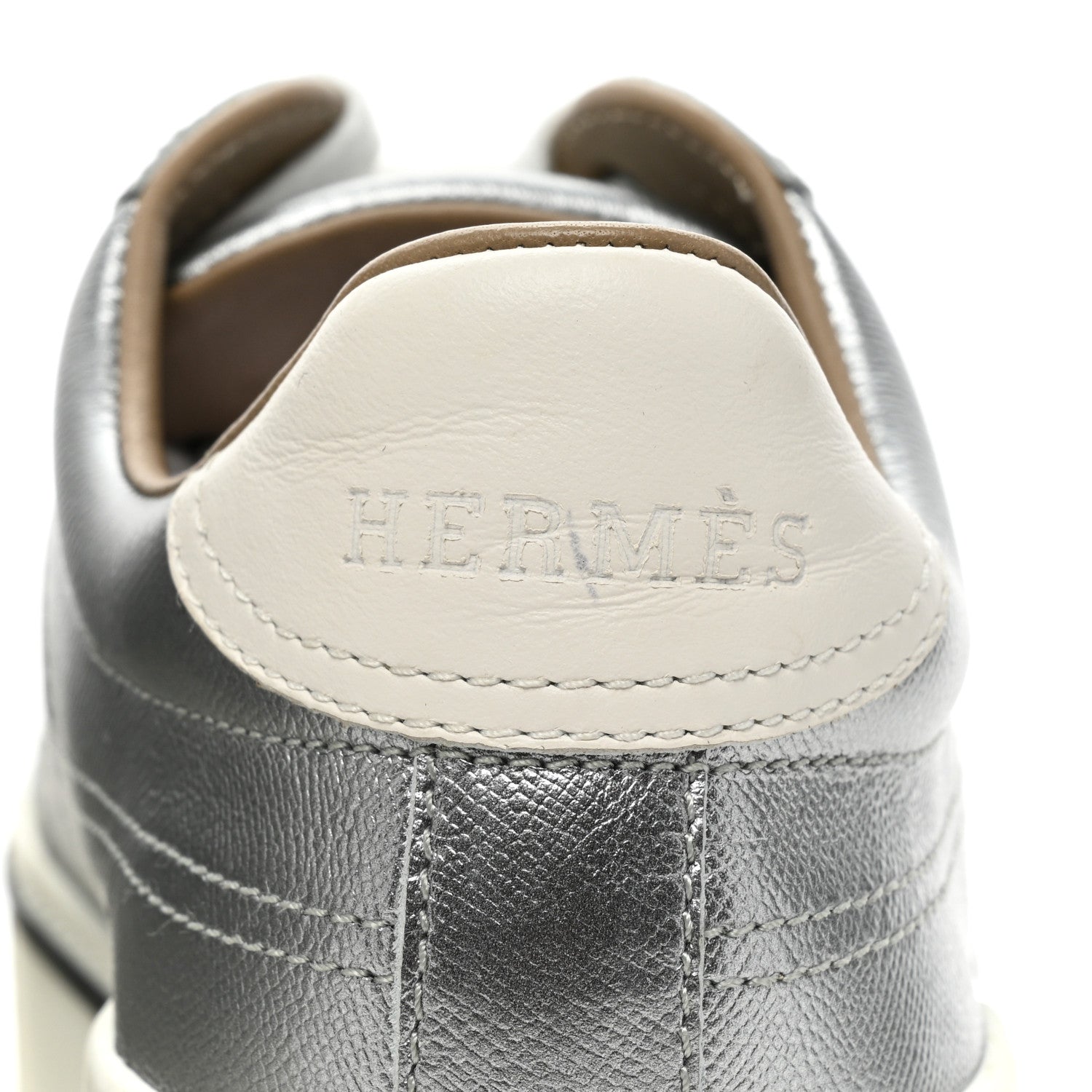 Hermes Metallic Epsom Womens Voltage Sneakers 37.5 Gris Argente Vieilli White 5 of 12