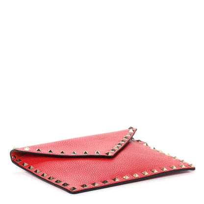 Valentino Garavani Pebbled Calfskin Medium Rockstud Envelope Flat Wristlet Pouch Rouge Pur 4 of 6