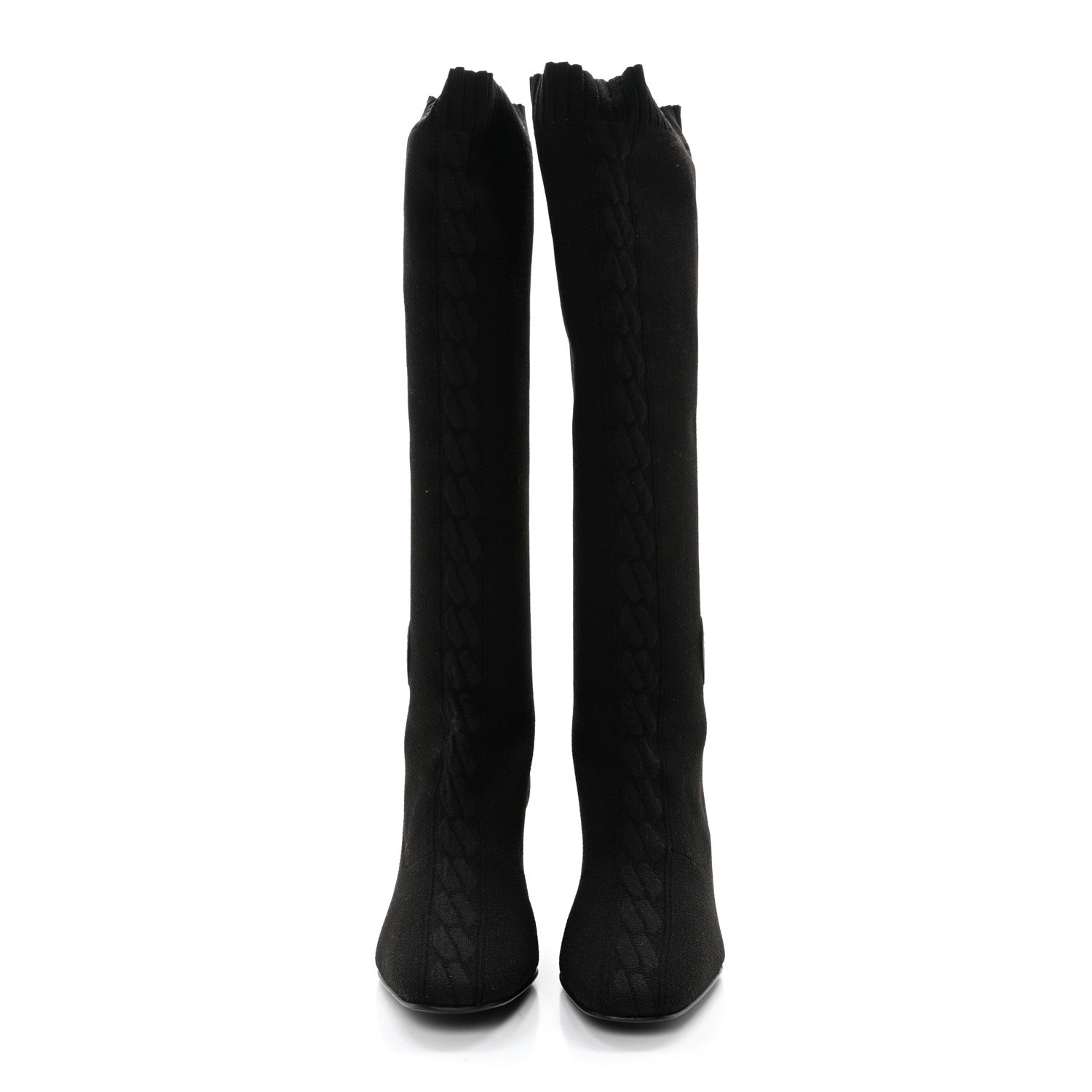 Hermes Knit Calfskin Fontaine 60 Boots 39.5 Black 2 of 9