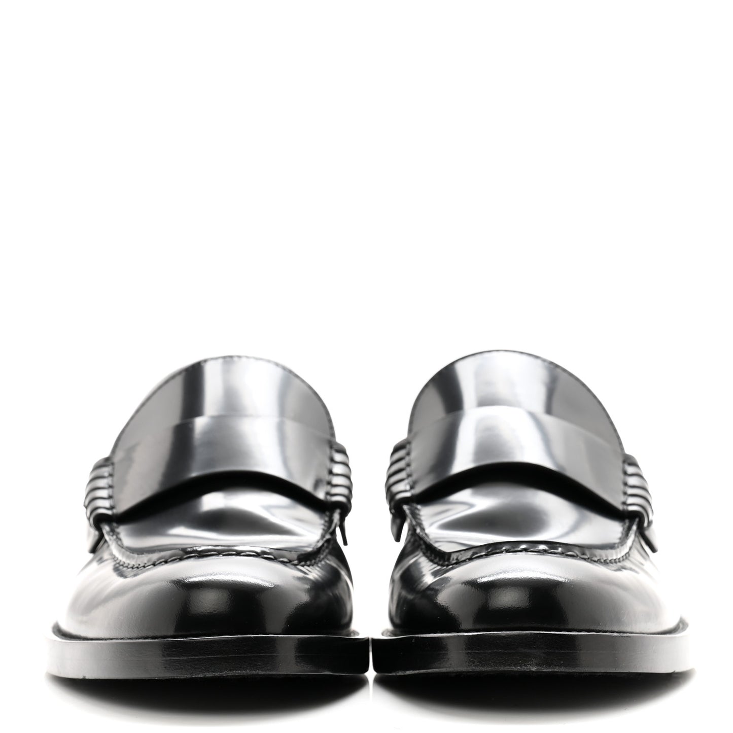 Shiny Calfskin Logo Loafers 37.5 Black
