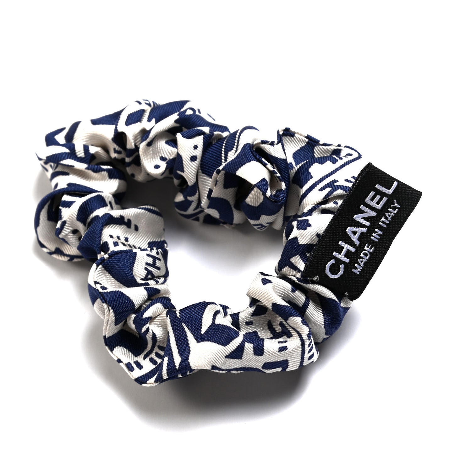 Silk Twill Hair Scarf Navy Blue White