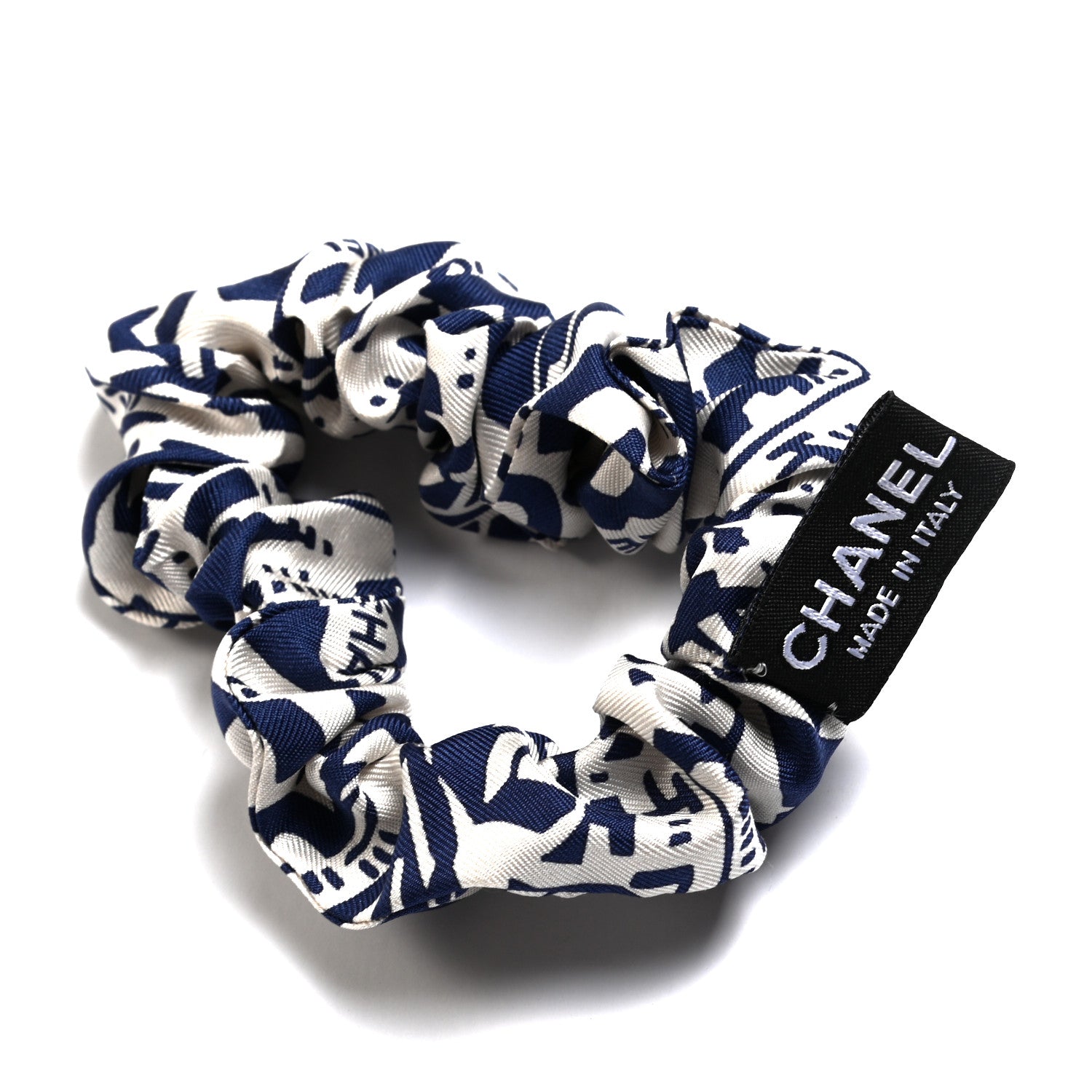 Chanel Silk Twill Hair Scarf Navy Blue White 4 of 4