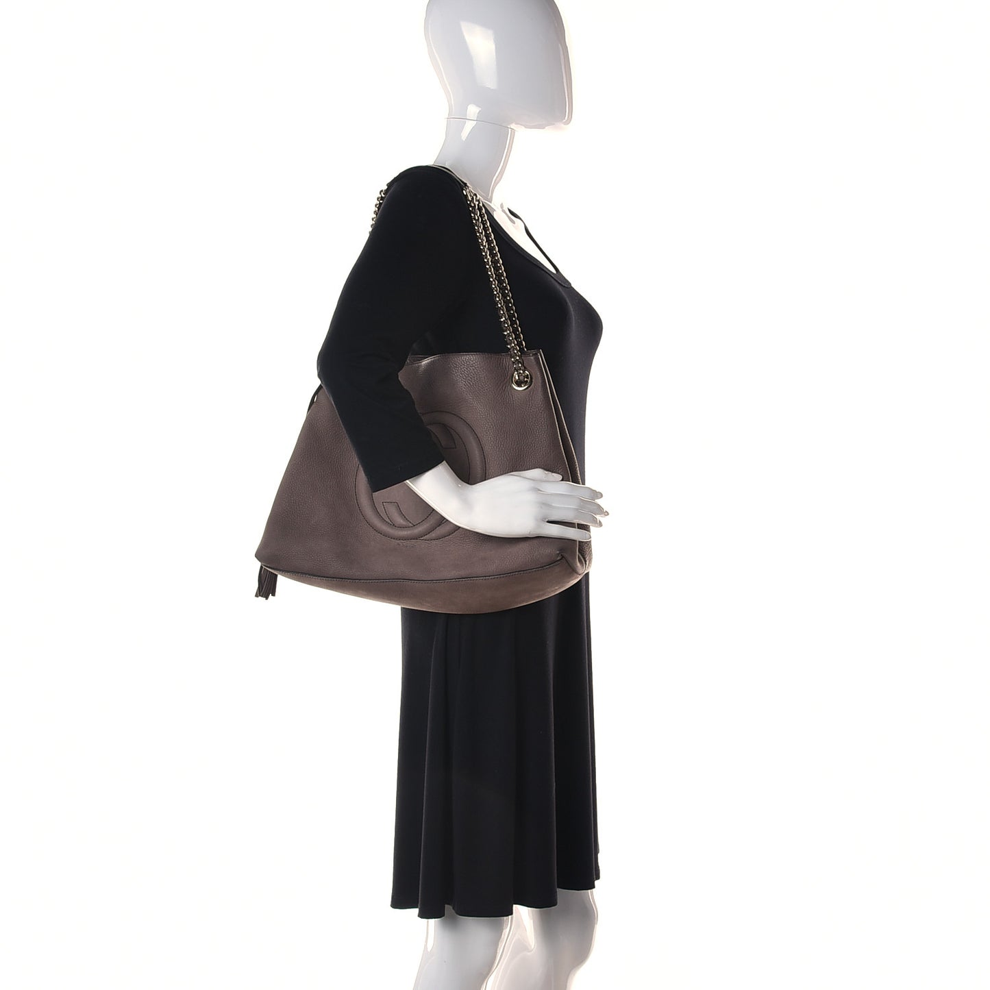 Metallic Pebbled Calfskin Medium Soho Chain Shoulder Bag Golden Beige