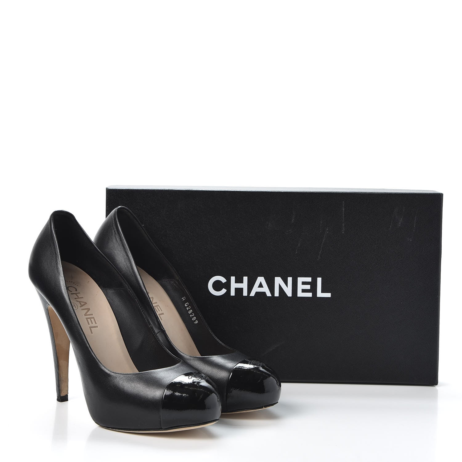 Chanel Lambskin Patent Cap Toe CC Pumps 38.5 Black 10 of 10