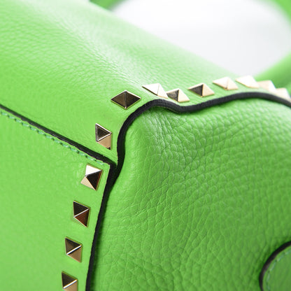 Valentino Garavani Pebbled Calfskin Small Rockstud Double Handle Tote Green Fluo 10 of 15
