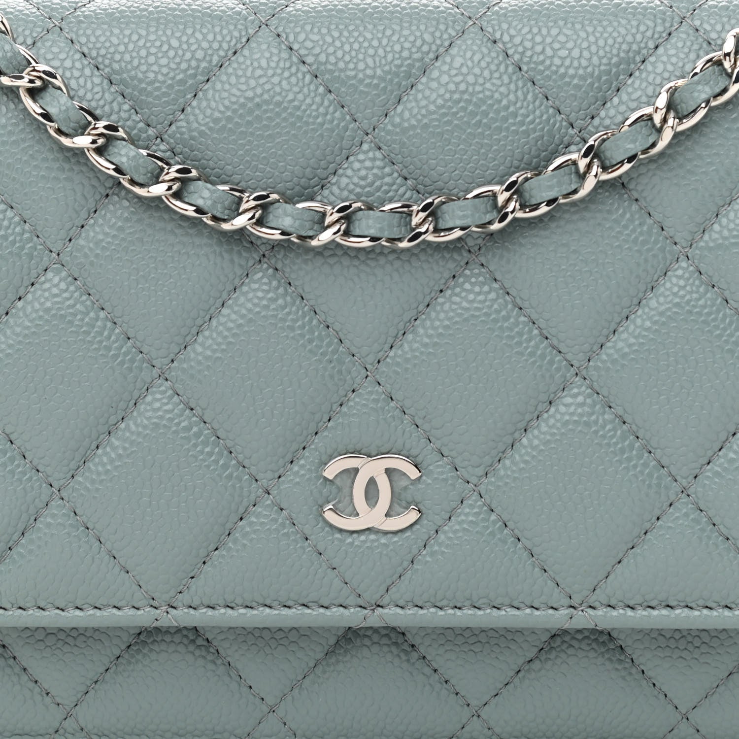Chanel Caviar Quilted Wallet On Chain WOC Light Blue 9 of 12