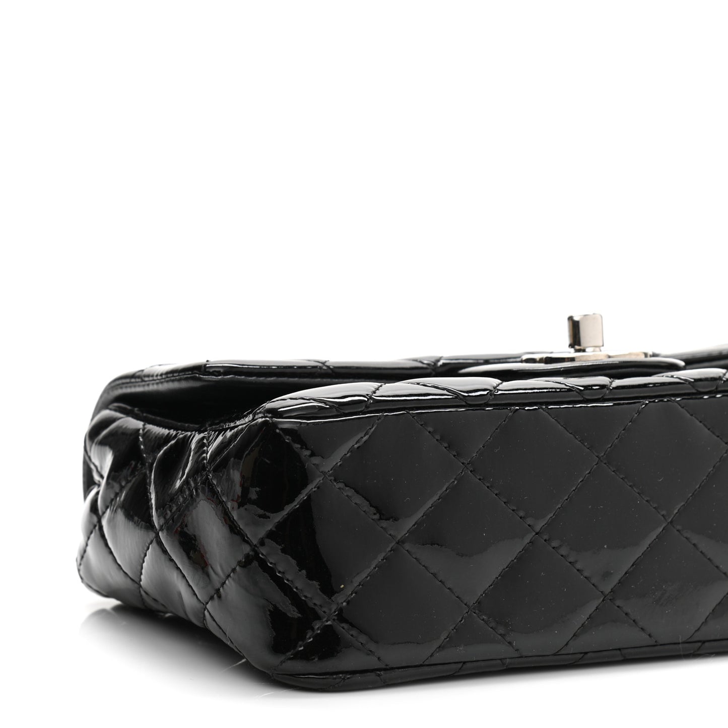 Patent Calfskin Quilted Mini Rectangular Flap Black