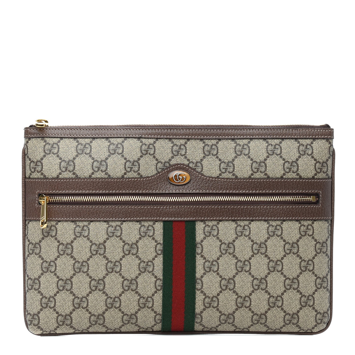 GG Supreme Monogram Large Ophidia Pouch Clutch Brown