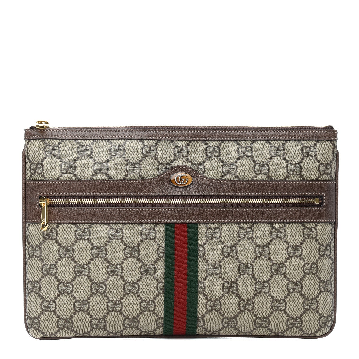 Gucci GG Supreme Monogram Large Ophidia Pouch Clutch Brown 1 of 8