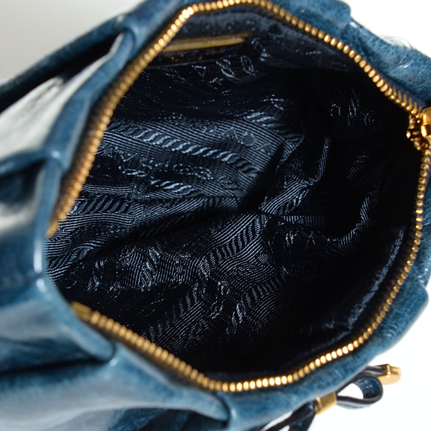 Prada Vitello Shine Wristlet Clutch Denim 5 of 11