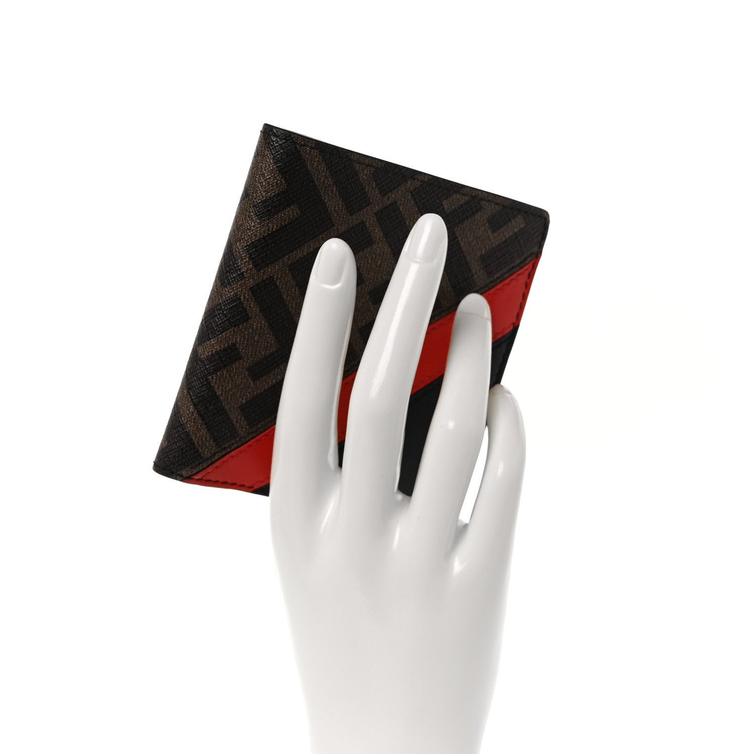 Fendi Glazed Fabric Vitello Liberty FF 1974 Diagonal Bi-Fold Wallet Tobacco Rosso Black 2 of 8