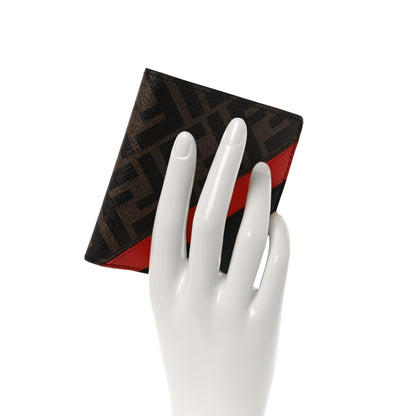 Fendi Glazed Fabric Vitello Liberty FF 1974 Diagonal Bi-Fold Wallet Tobacco Rosso Black 2 of 8