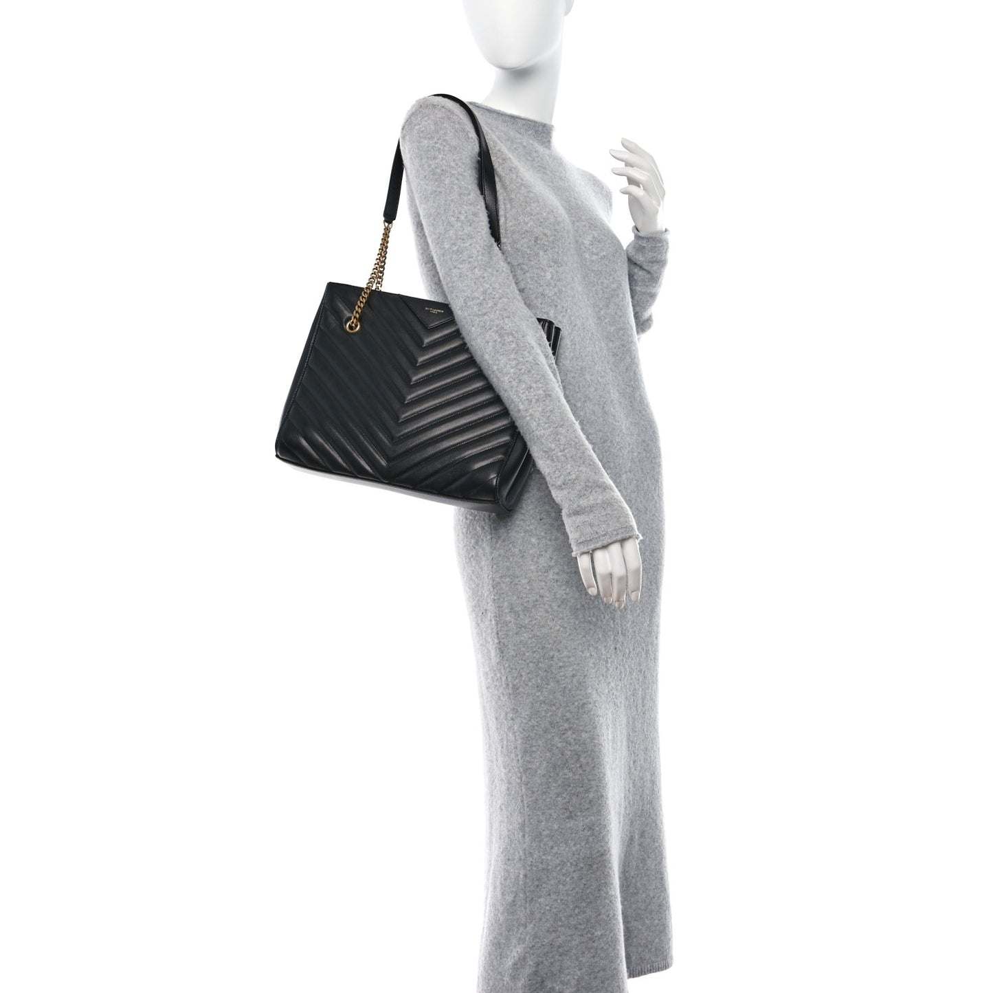 Grain de Poudre Matelasse Chevron Medium Tribeca Shopping Bag Black