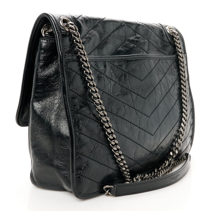 Saint Laurent Crinkled Calfskin Matelasse Monogram Large Niki Chain Satchel  Black 3 of 11
