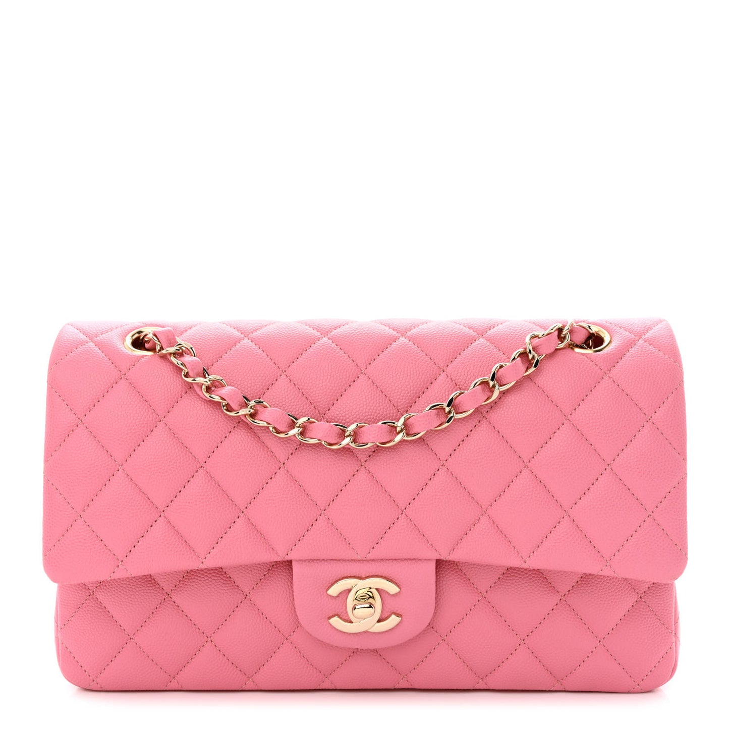 Caviar Quilted Medium Double Flap Pink