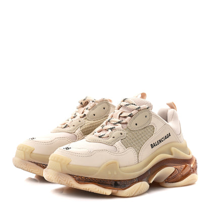 Balenciaga Fabric Mesh Clear Sole Womens Triple S Sneakers 36 Beige 3 of 8