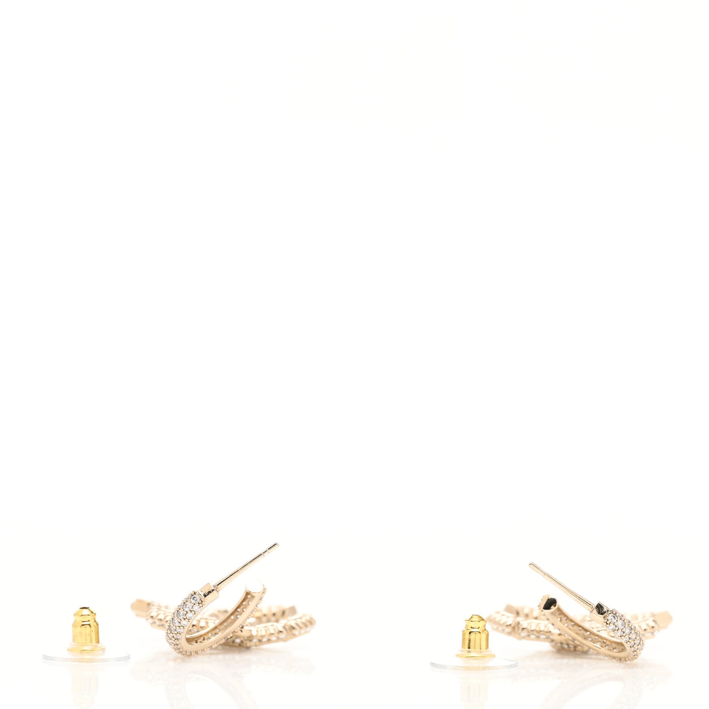Crystal Baguette Pearl CC Drop Hoop Earrings Gold Pearly White