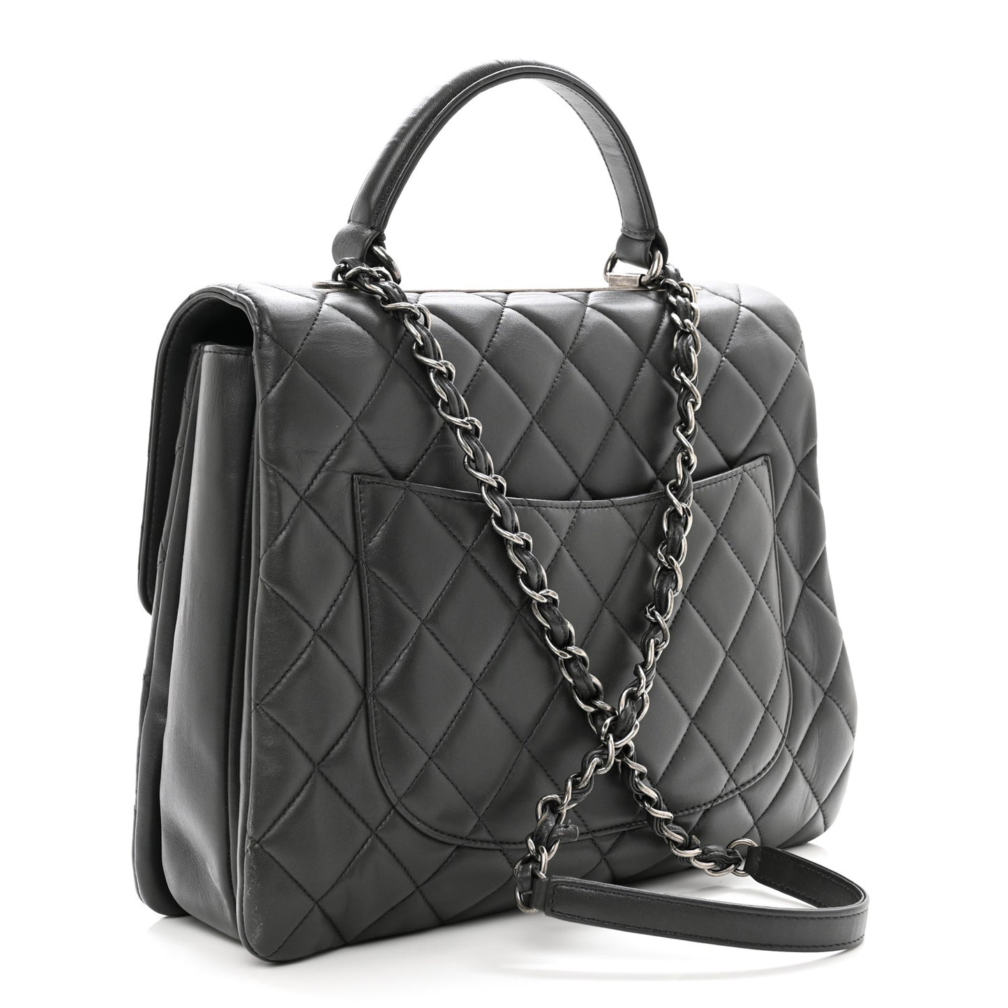 Lambskin Quilted Large Trendy CC Dual Handle Flap Bag Dark Grey