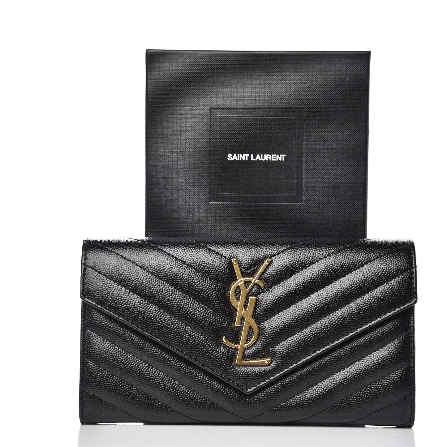 Grain De Poudre Matelasse Chevron Monogram Flap Wallet Black