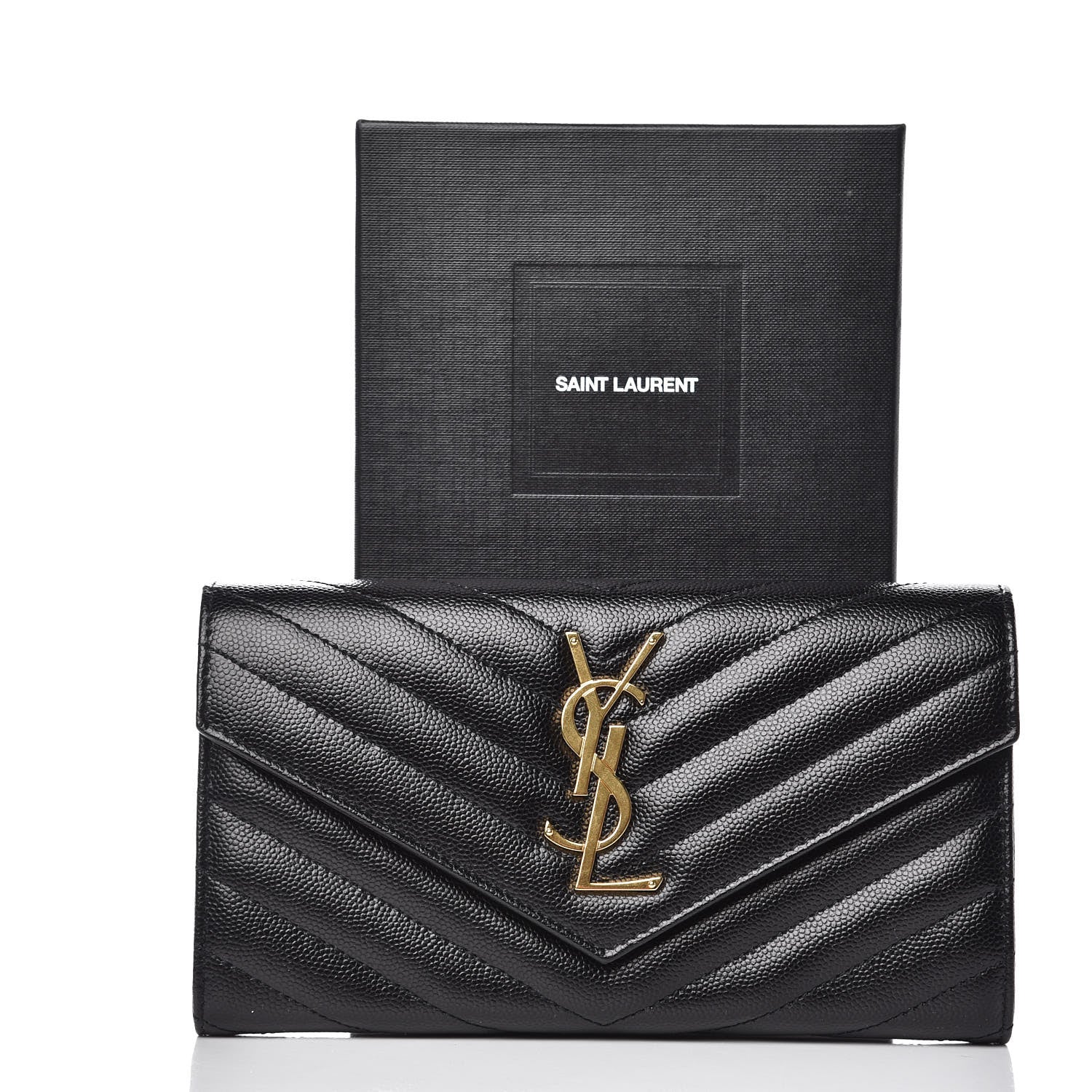 Saint Laurent Grain De Poudre Matelasse Chevron Monogram Flap Wallet Black 8 of 8
