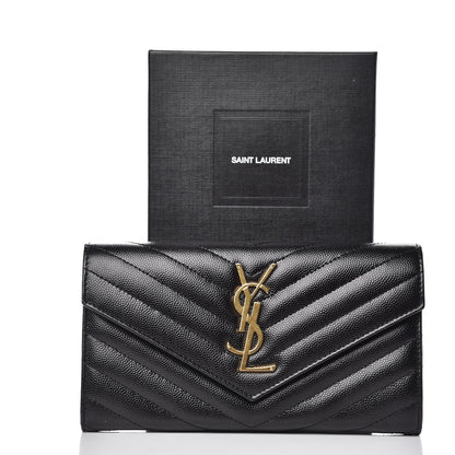 Saint Laurent Grain De Poudre Matelasse Chevron Monogram Flap Wallet Black 8 of 8
