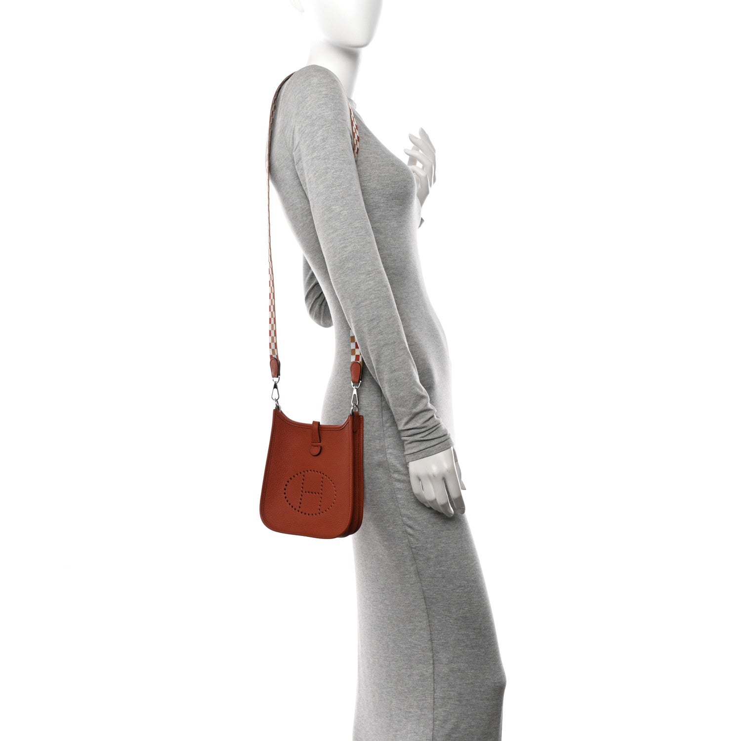 Hermes Taurillon Clemence Maxi Quadrille Evelyne TPM Cuivre Chai Nata Bleu Brume 2 of 11