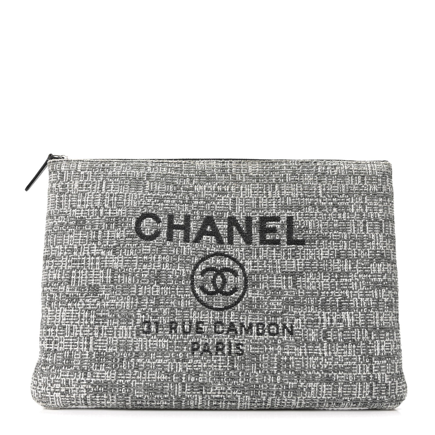 Chanel Canvas Large Deauville Pouch Grey 1 of 10