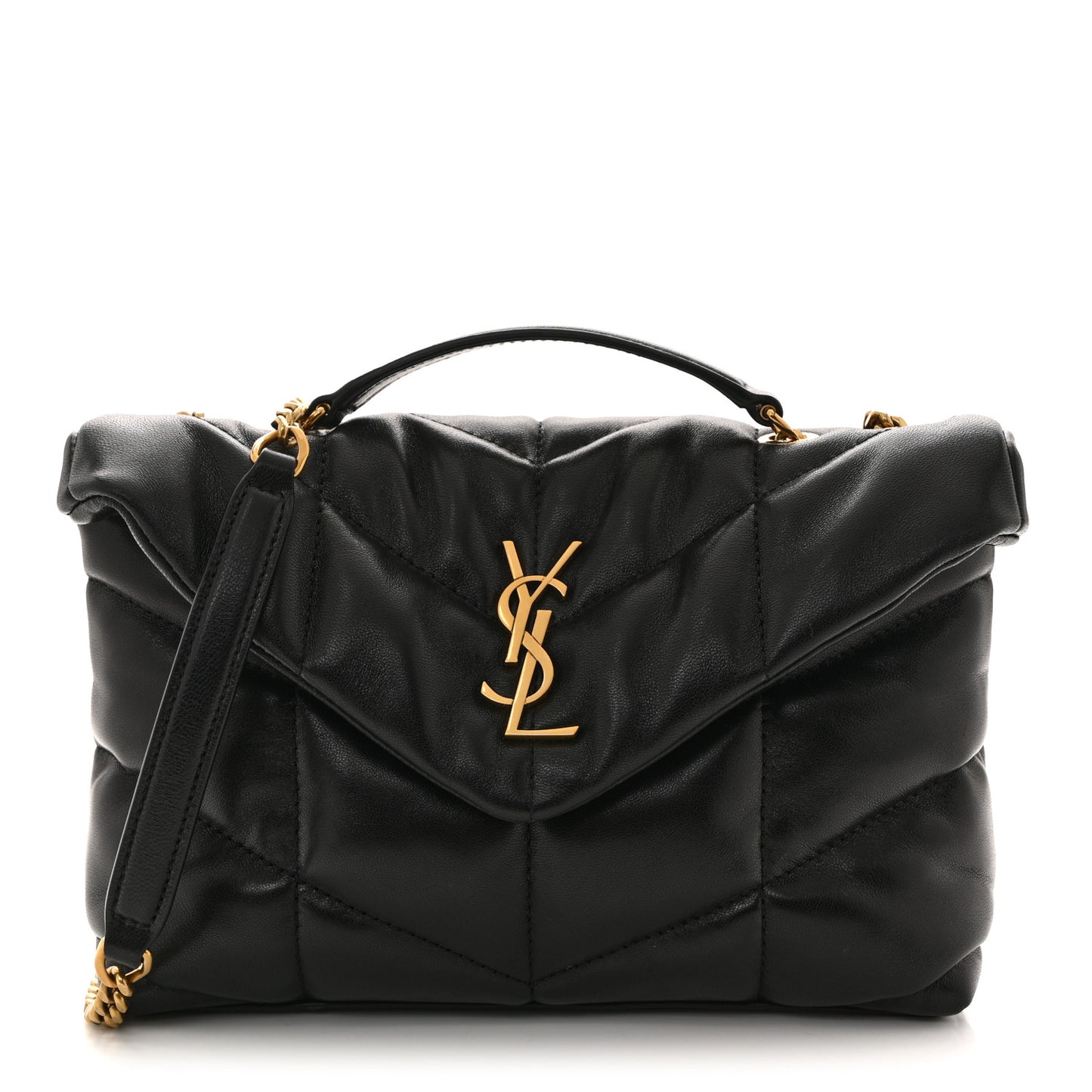 Lambskin Quilted Toy Loulou Puffer Monogram Chain Satchel Black